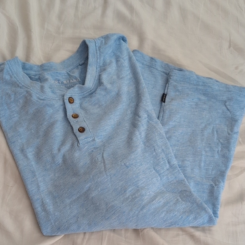Lucky Brand Short Sleeve Henley, Light Blue, Size L